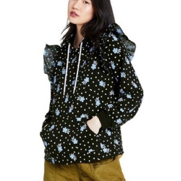 Sandy Liang Tops - NWT SANDY LIANG BLACK POLKA DOT FLORAL HOODIE SIZE SMALL TARGET COLLAB